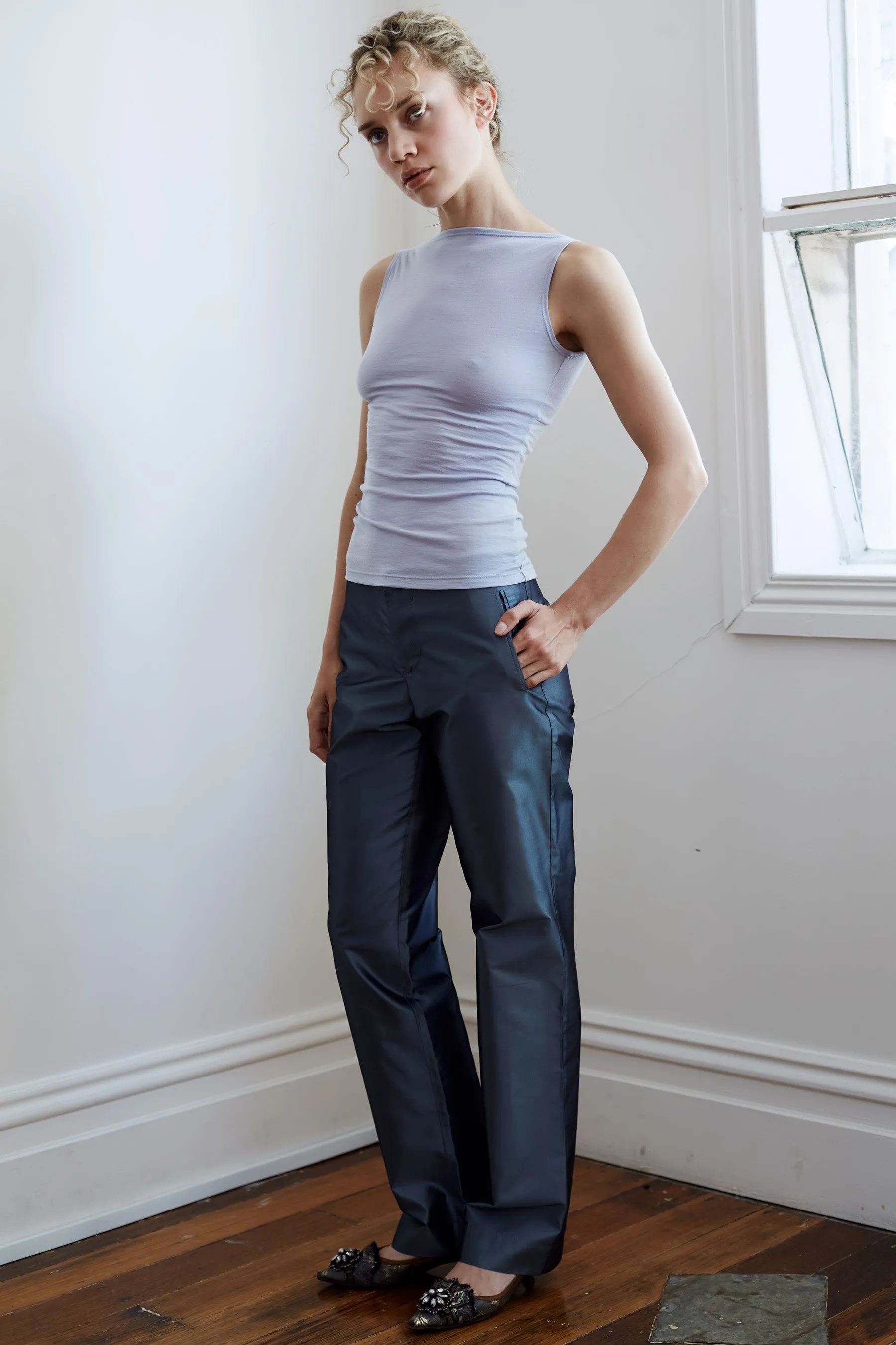 The Soirée Trouser in Silk sold by All is a Gentle Spring