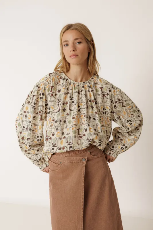 [CL] DOUBLE-GAUZE PRINTED BLOUSE sold by Indi & Cold