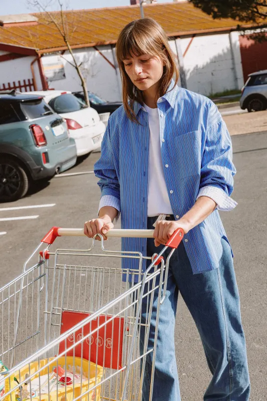 [CL] OVERSIZED STRIPED POPLIN SHIRT made by Indi & Cold