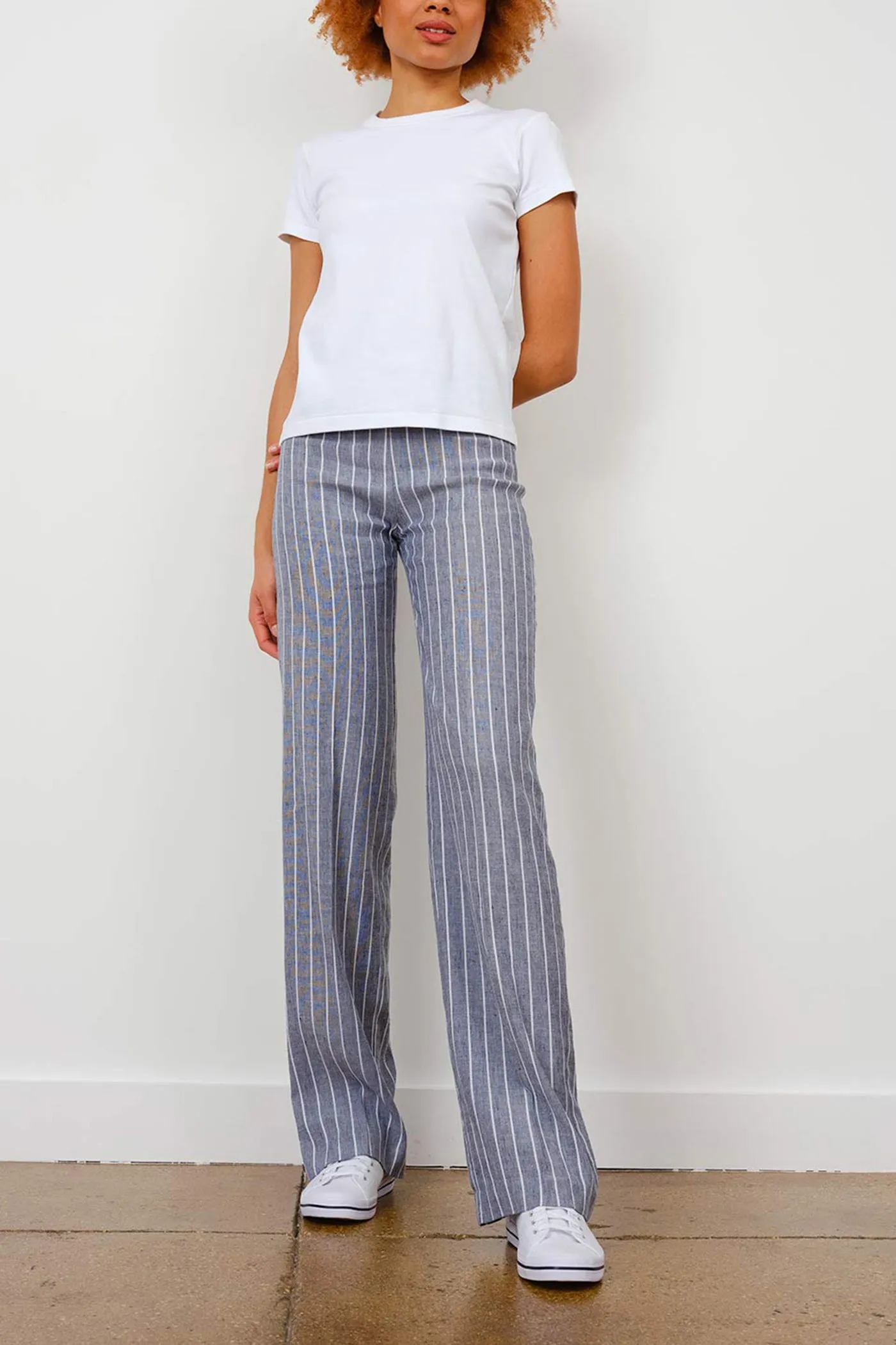 FLAVIA Linen Stripes Glimmer Indigo sold by Avenue Montaigne