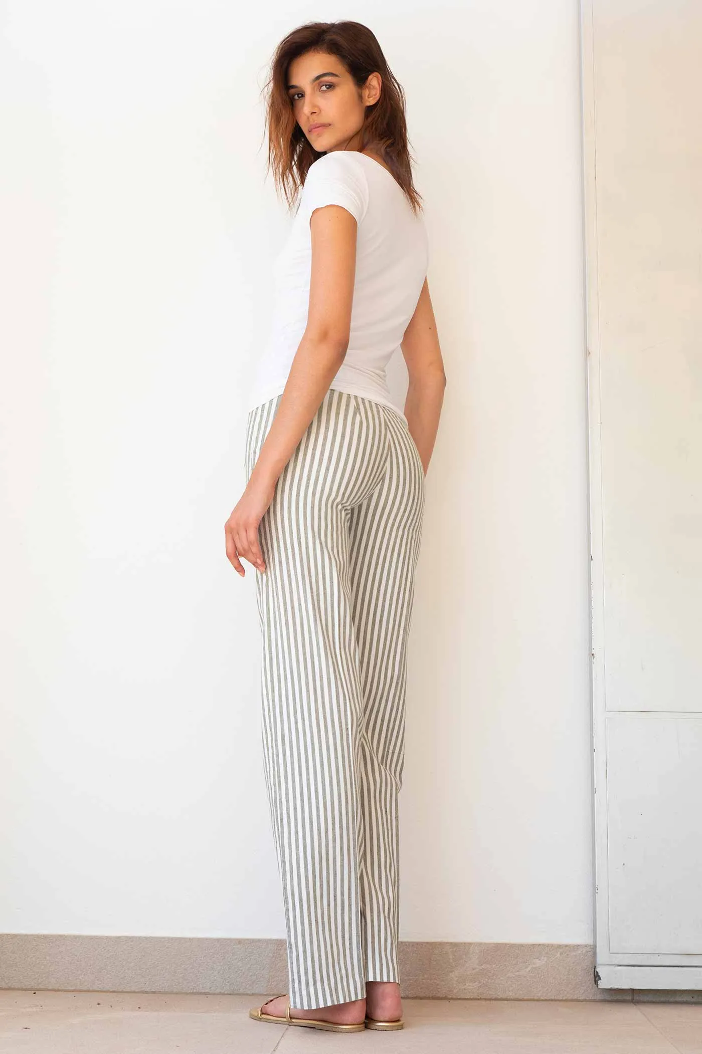 FLAVIA Linen Stripes Bengal Olive sold by Avenue Montaigne product image thumbnail 3