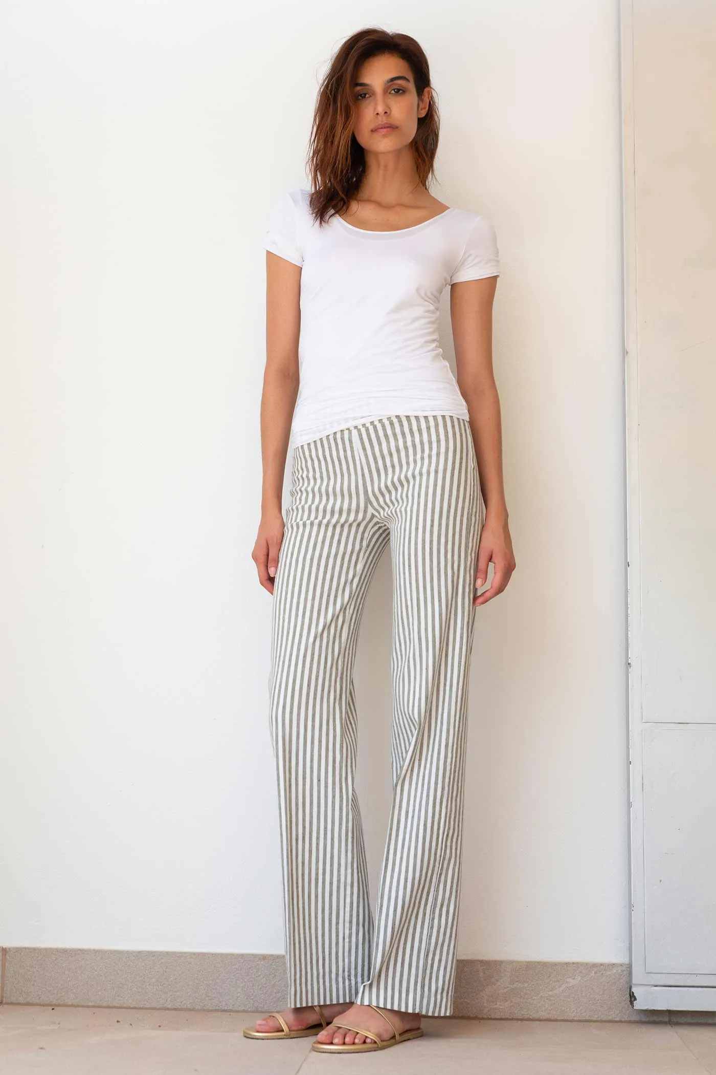 FLAVIA Linen Stripes Bengal Olive sold by Avenue Montaigne