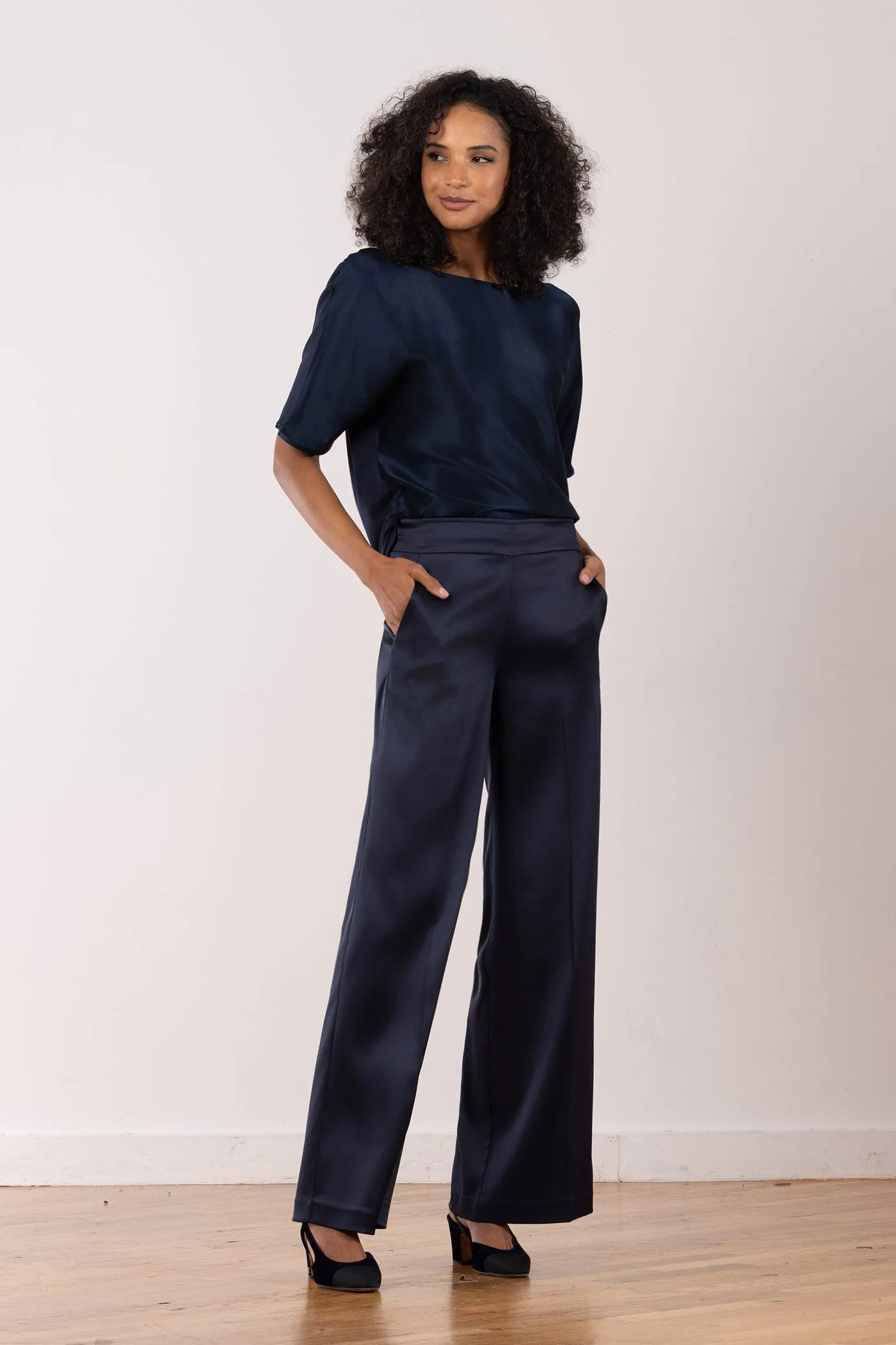 CARLA Satin Navy sold by Avenue Montaigne