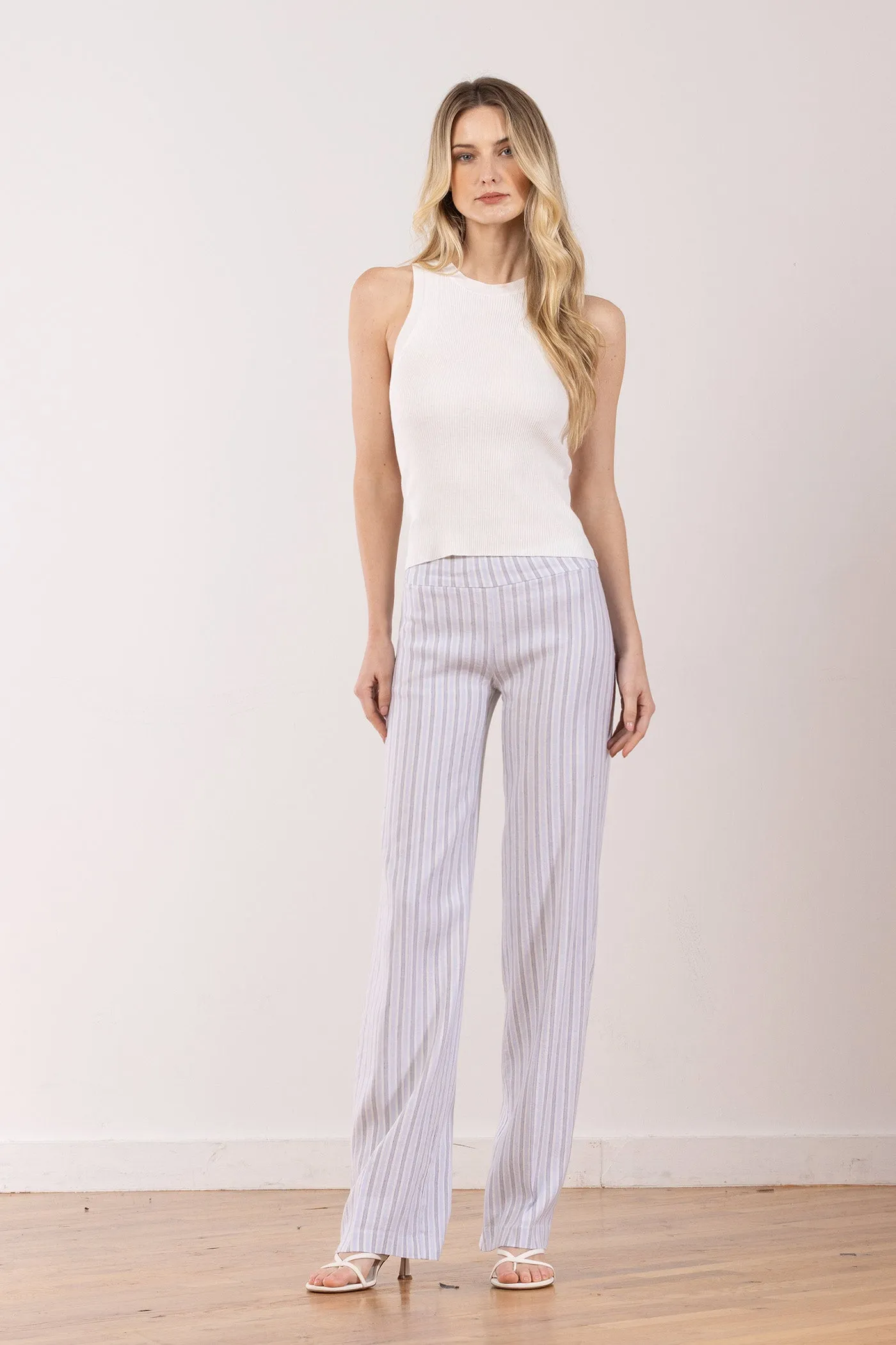 FLAVIA Linen Stripes Grey/Blue sold by Avenue Montaigne