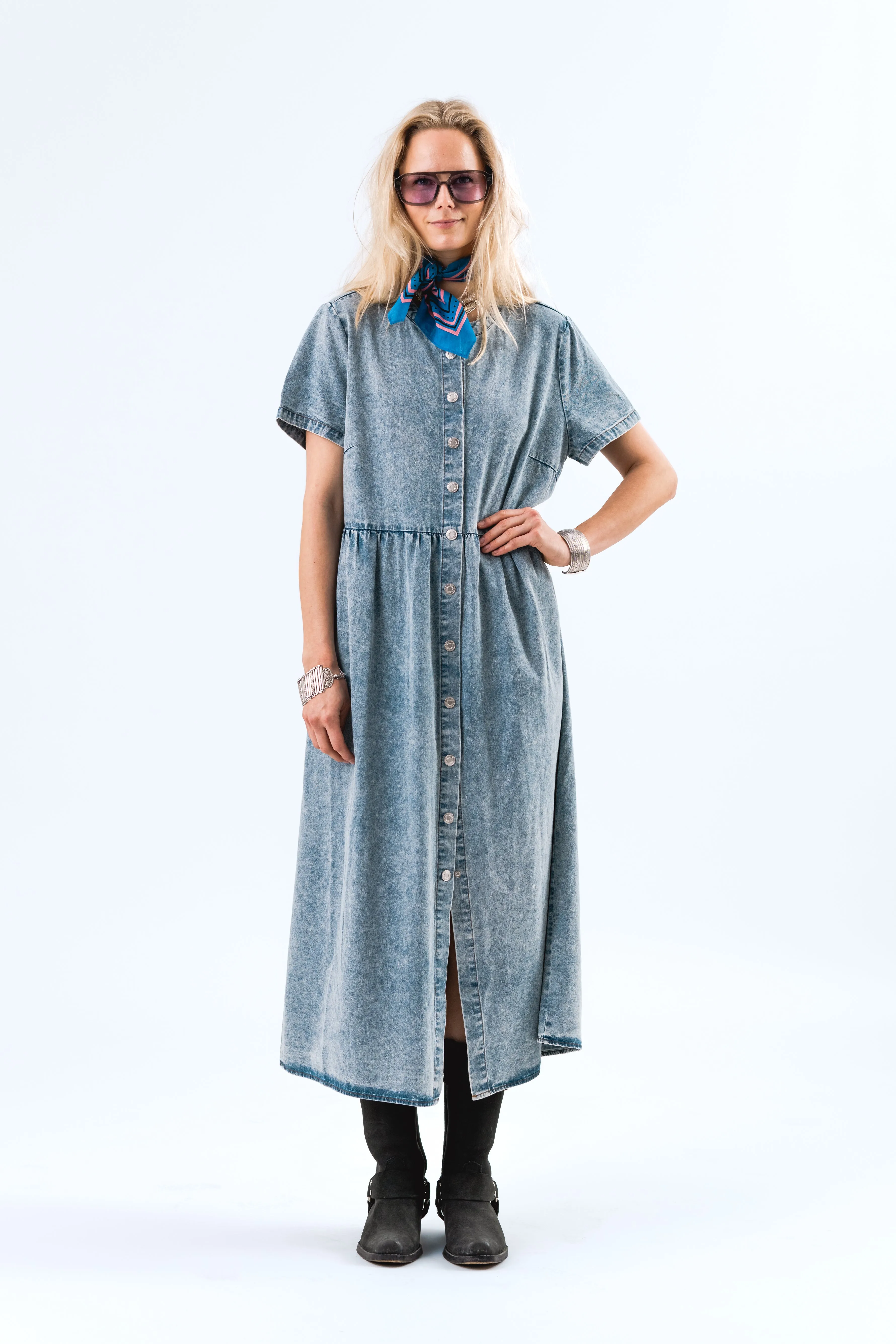 AliyaLl Maxi Dress - Washed Denim sold by Lollys Laundry