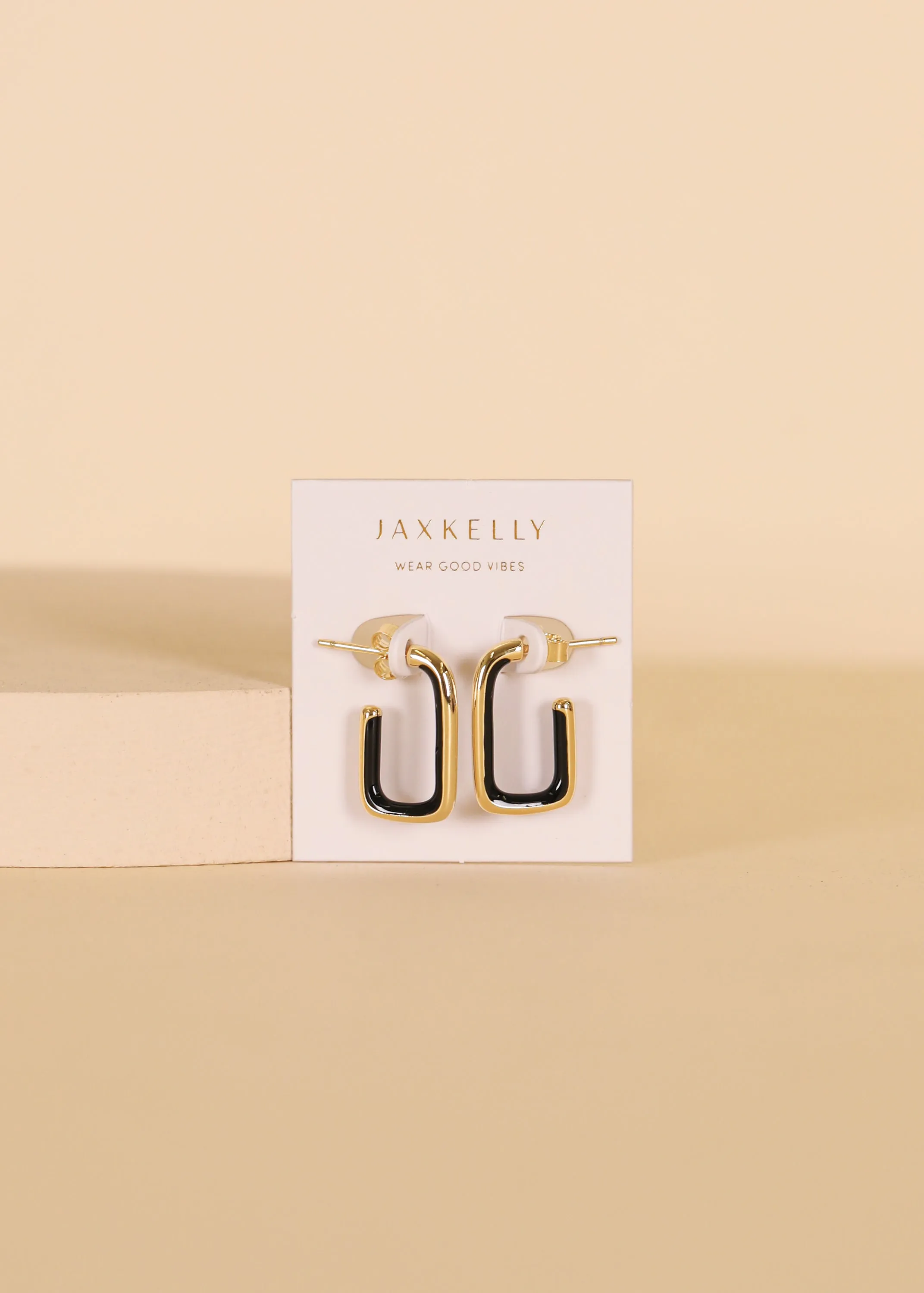 Black Enamel Large Rectangle Hoop Earring sold by JaxKelly