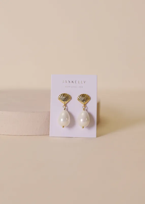 Seashell Pearl Drop Earrings sold by JaxKelly