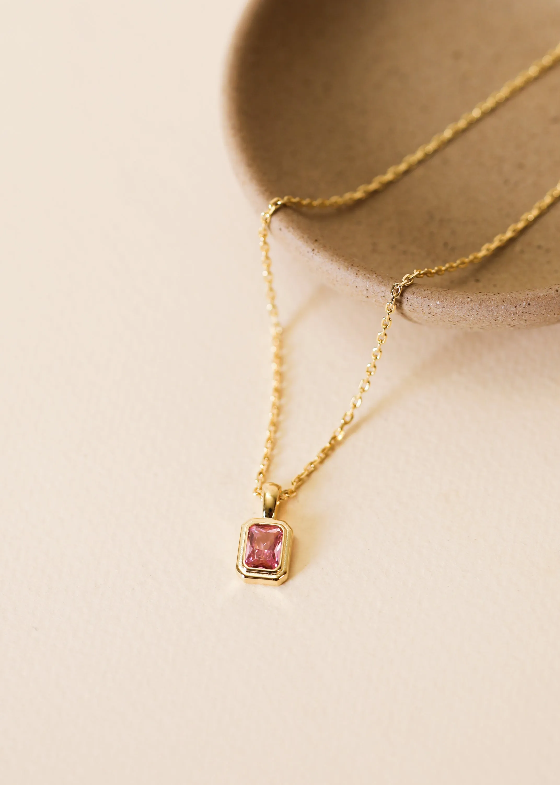 Rectangular Baguette Pendant Necklace - Light Pink sold by JaxKelly