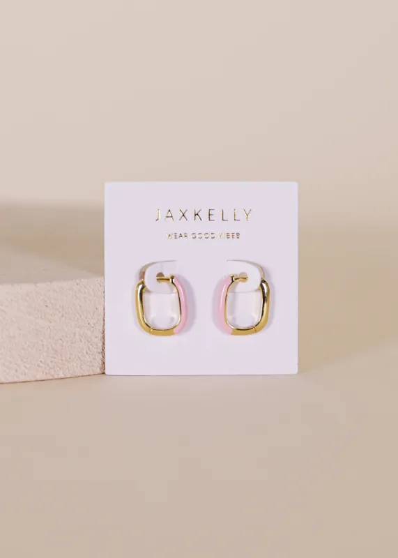 Color Dipped Rectangle Hoop Earring - Petal Pink sold by JaxKelly