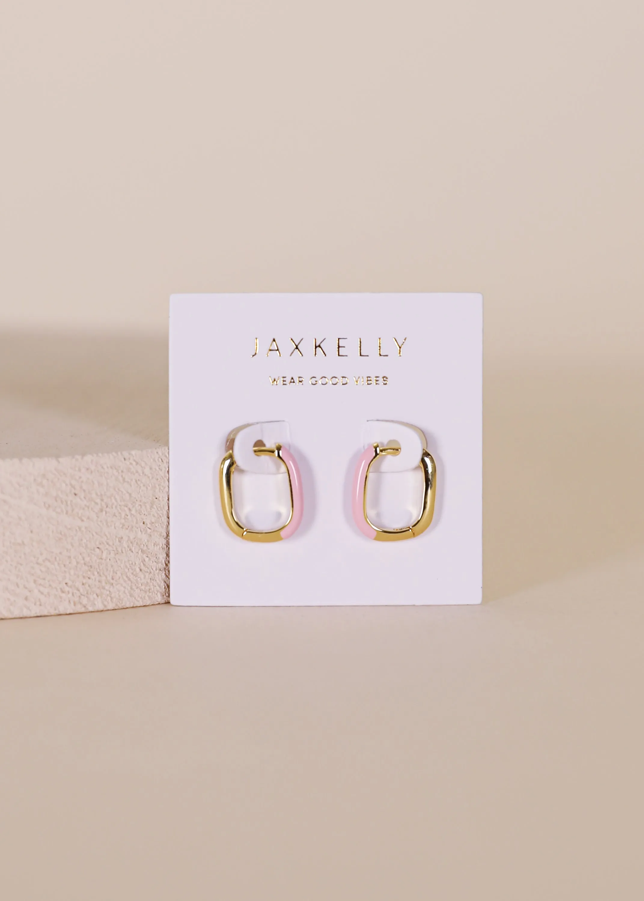 Color Dipped Rectangle Hoop Earring - Petal Pink sold by JaxKelly