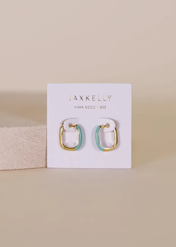 Color Dipped Rectangle Hoop Earring - Sea Green Enamel sold by JaxKelly