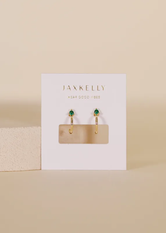 Open Mini Hoop Earrings - Green Emerald sold by JaxKelly