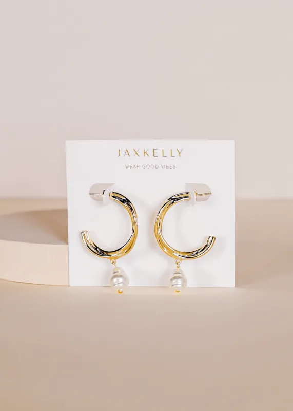 Twisted Pearl Drop Hoop - Gold Earrings sold by JaxKelly