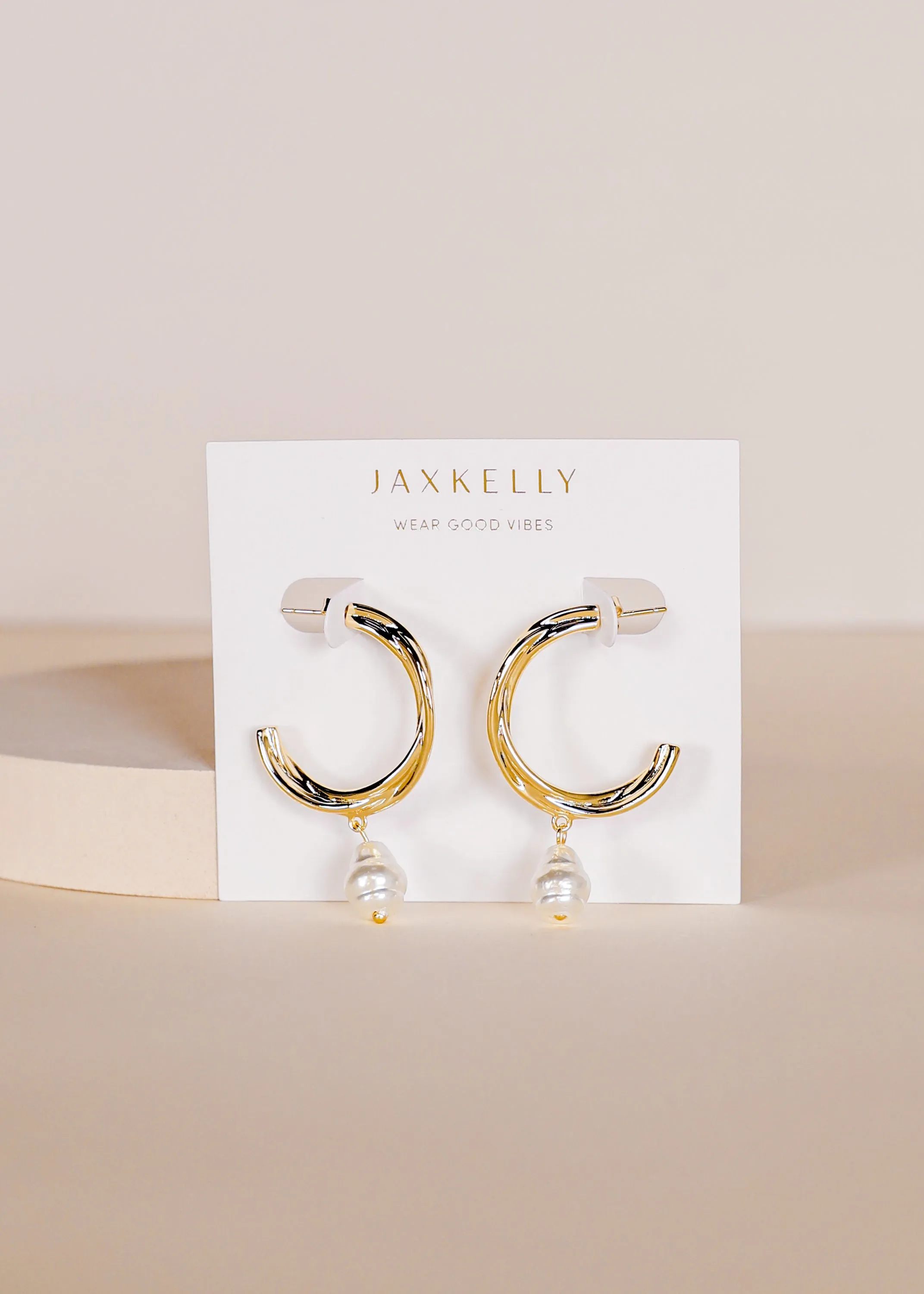 Twisted Pearl Drop Hoop - Gold Earrings sold by JaxKelly