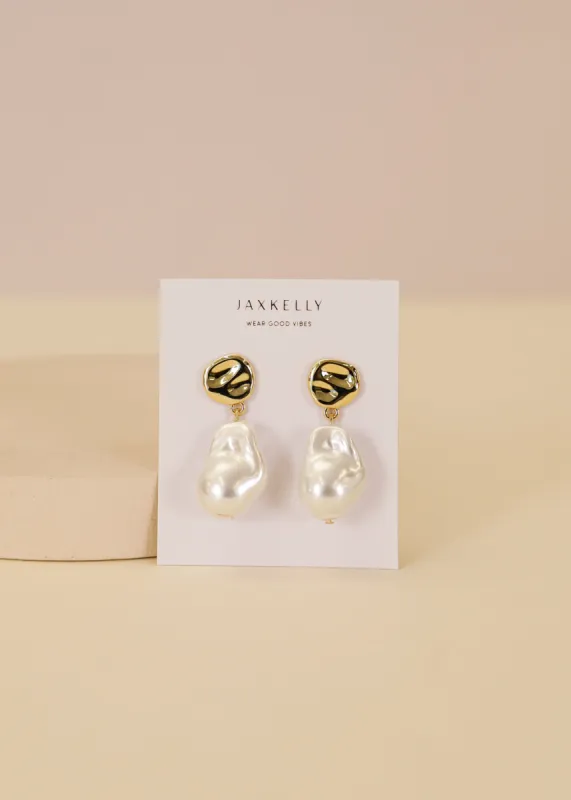 Abstract Pearl and Gold Drop Earrings sold by JaxKelly
