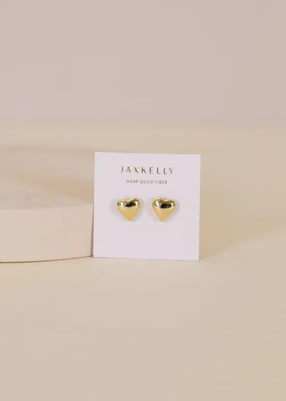 Puffed Gold Heart Earrings sold by JaxKelly
