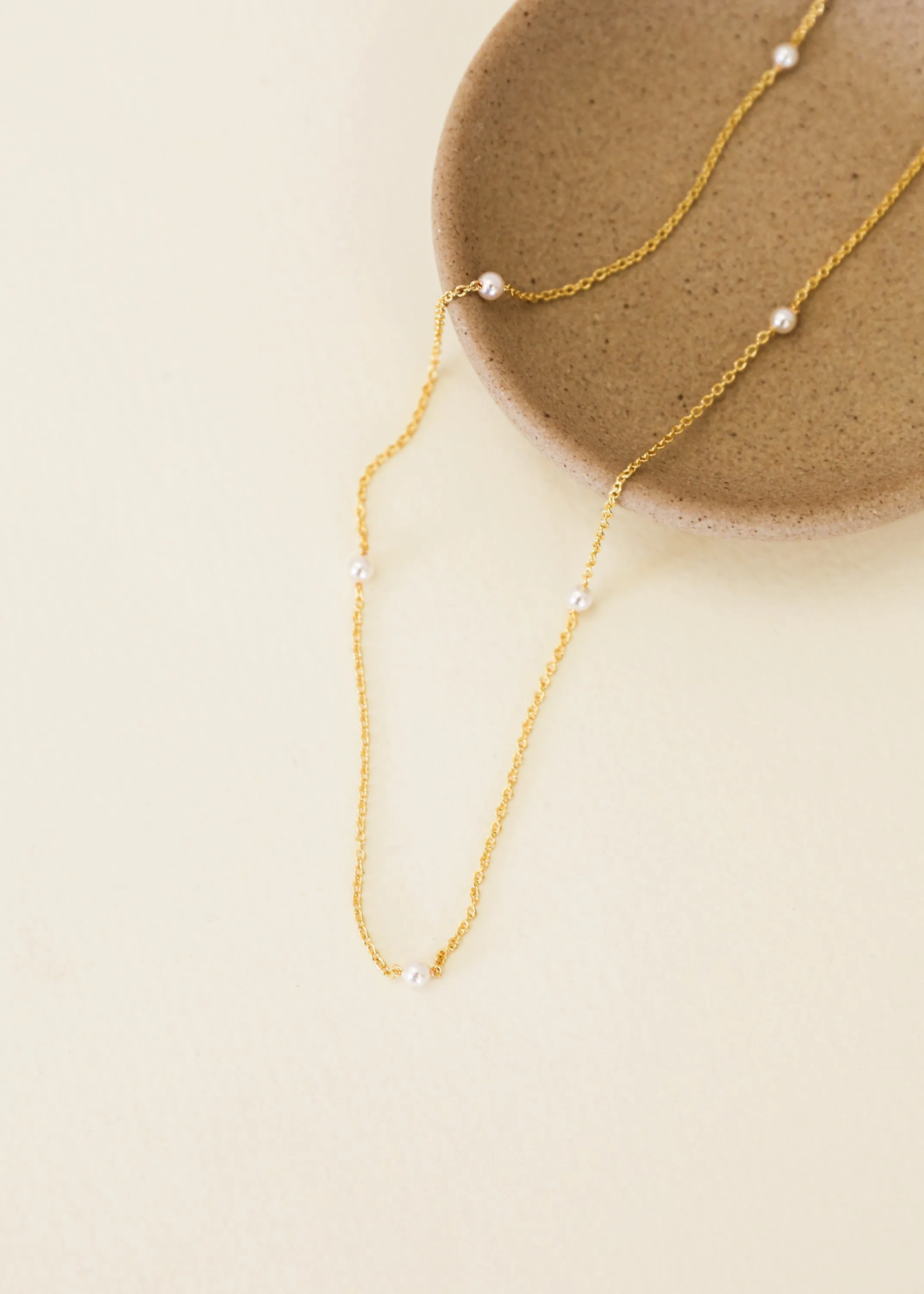 Dainty Pearl Station Necklace - 18k Gold Plated sold by JaxKelly