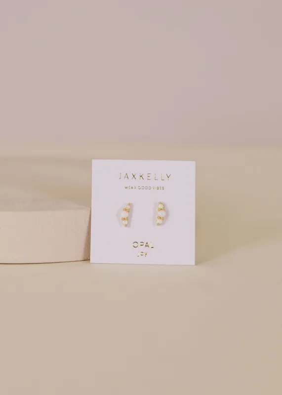 Crescent Gold Earrings - White Opal sold by JaxKelly