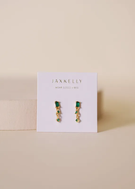 Mini Baguette Drop Earrings - Emerald sold by JaxKelly