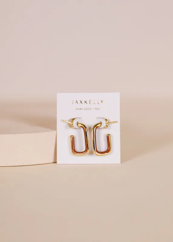 Brown Enamel Large Rectangle Gold Hoop Earrings sold by JaxKelly