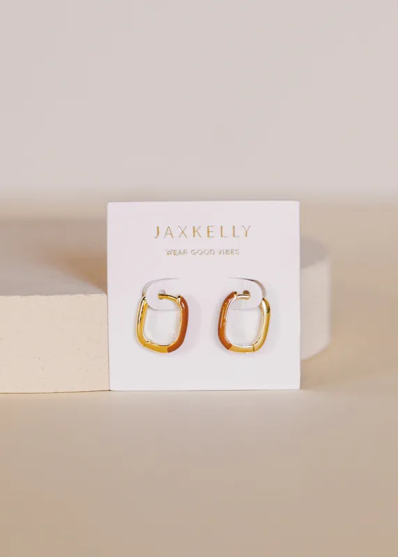 Color Dipped Rectangle Hoop Earring - Brown sold by JaxKelly