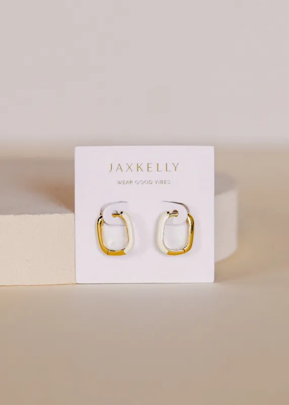 Color Dipped Rectangle Hoop Earring - Cream sold by JaxKelly