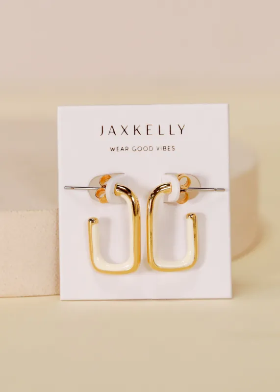 Cream Enamel Large Rectangle Gold Hoop Earrings sold by JaxKelly
