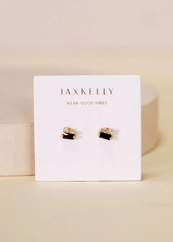 Baguette Cluster - Black CZ - Gold Earrings sold by JaxKelly