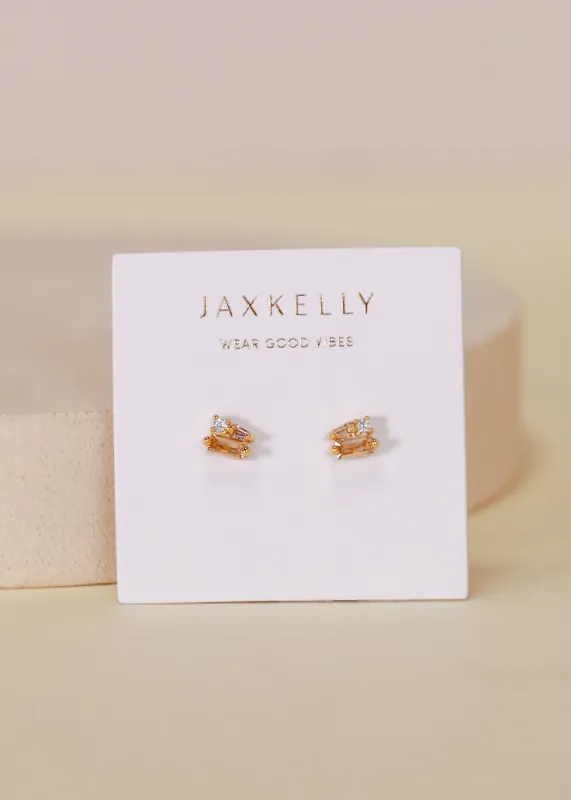 Baguette Cluster - Champagne CZ - Gold Earrings sold by JaxKelly