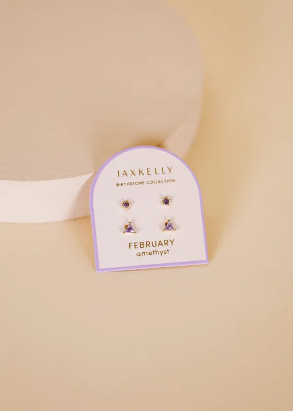 Birthstone Stud Earring Set - February sold by JaxKelly