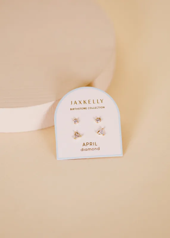 Birthstone Stud Earring Set - April sold by JaxKelly