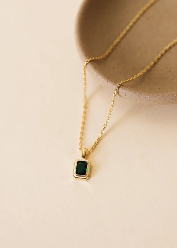 Rectangular Baguette Pendant Necklace - Emerald Green sold by JaxKelly