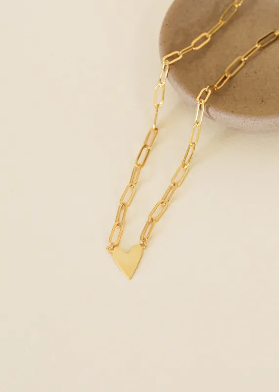 Gold Heart Pendant Link Chain Necklace - 18k Gold Plated sold by JaxKelly