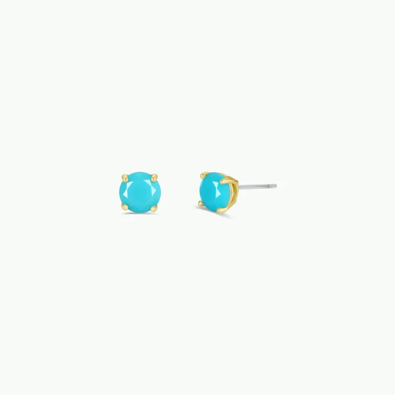 Round - Turquoise Gemstone- Gold Earrings sold by JaxKelly