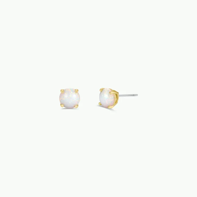 Round - White Opal Gemstone - Gold Earrings sold by JaxKelly