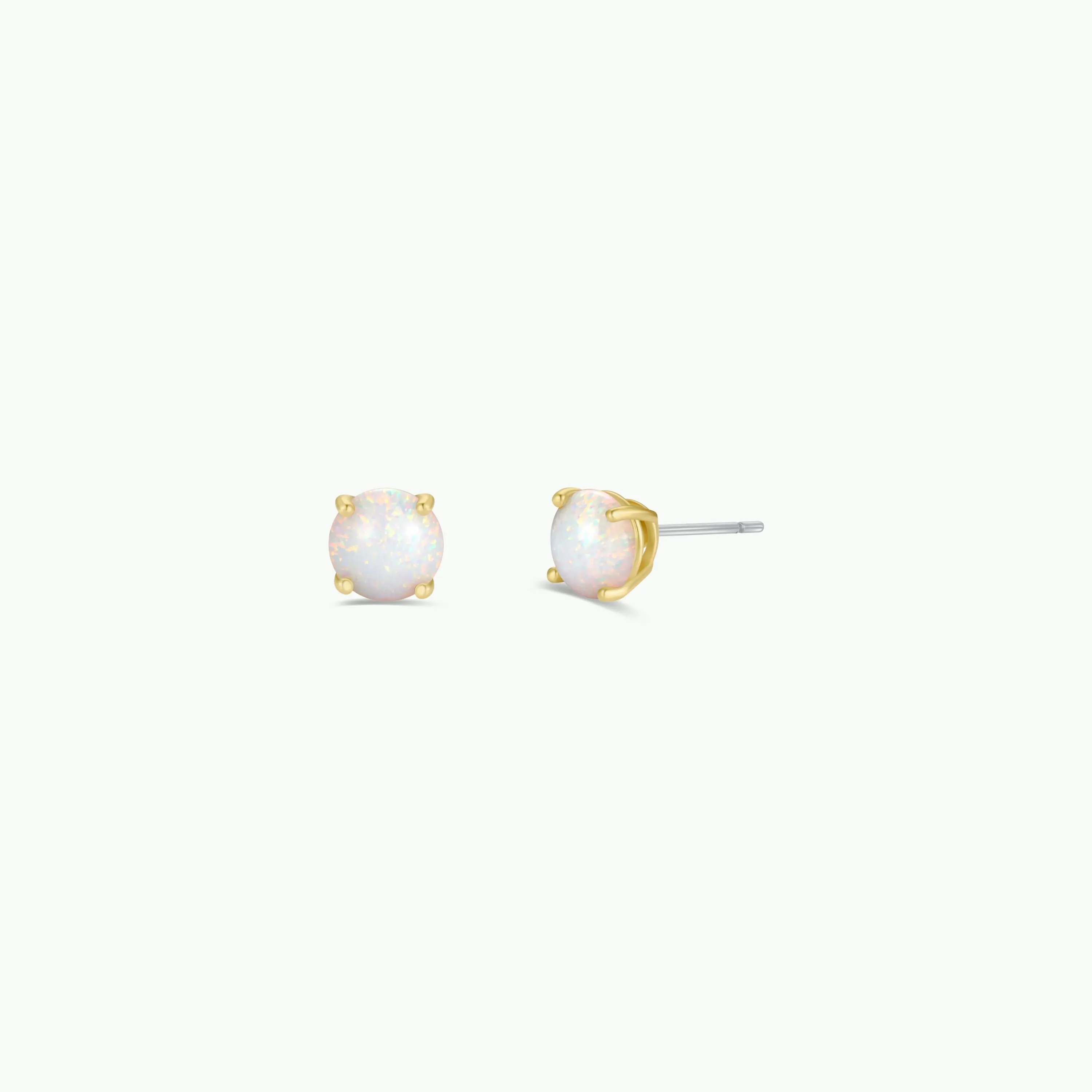 Round - White Opal Gemstone - Gold Earrings sold by JaxKelly