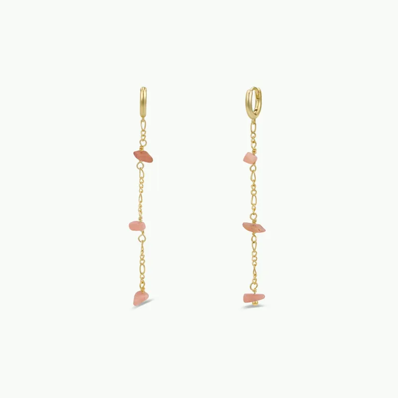 Raw Gemstone Chain Drop Earring - Peach Moonstone made by JaxKelly