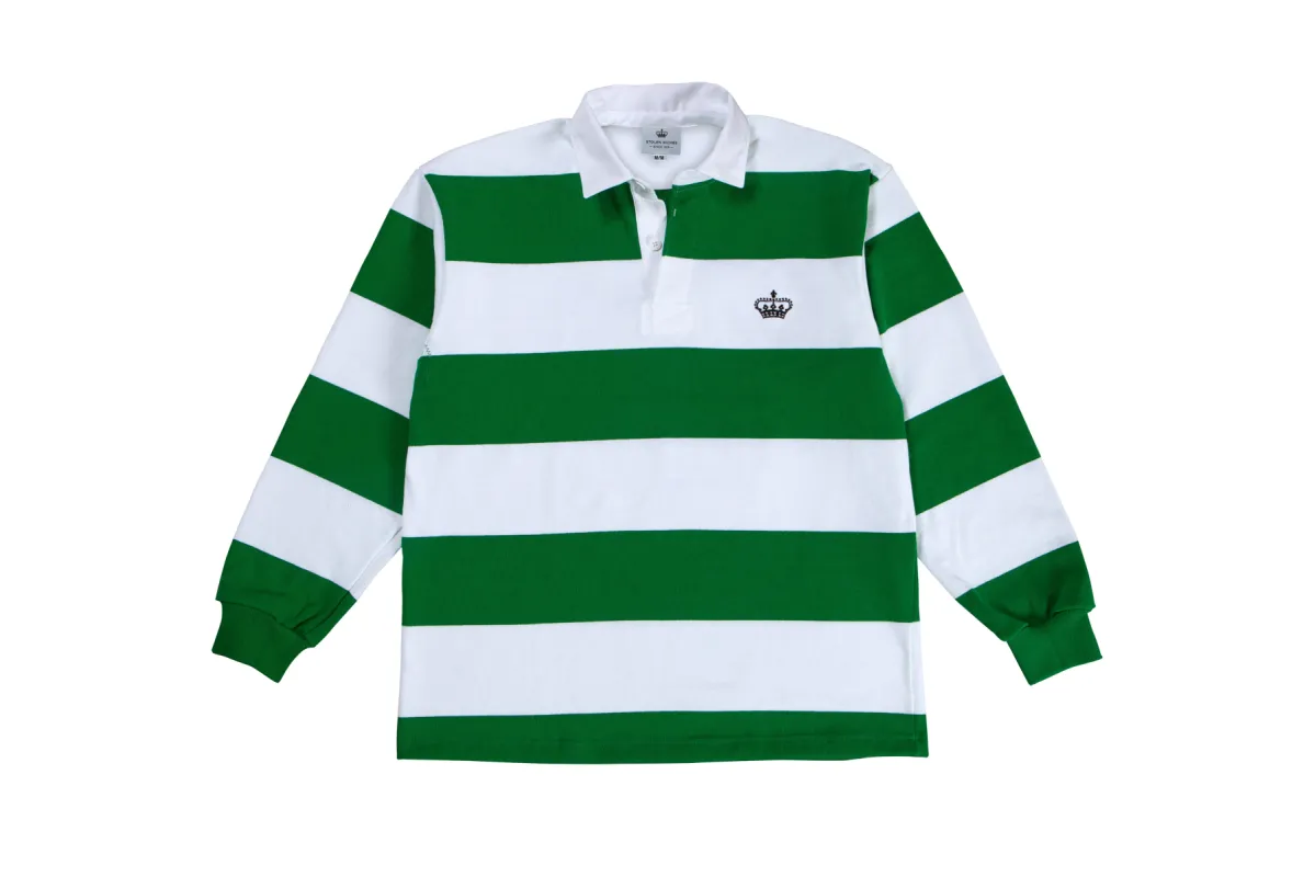 Kelly Green and White Stripe Rugby Shirt sold by Stolen Riches