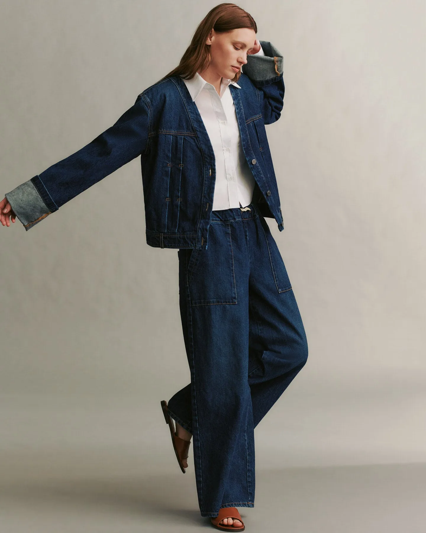 Denim Drawstring Pant with Pockets in Dark Wash Denim sold by TWP CLOTHING product image thumbnail 3