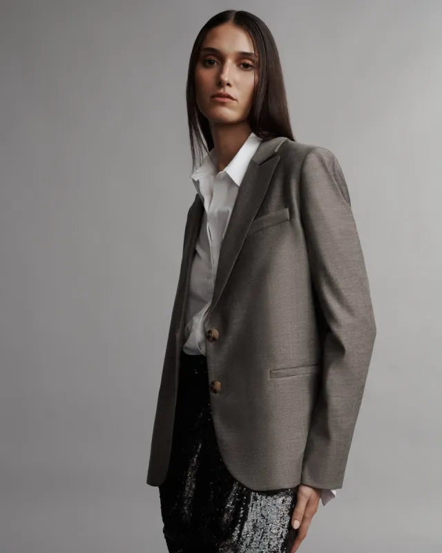 Boyfriend Blazer with Zipper in Chintzed Wool sold by TWP CLOTHING