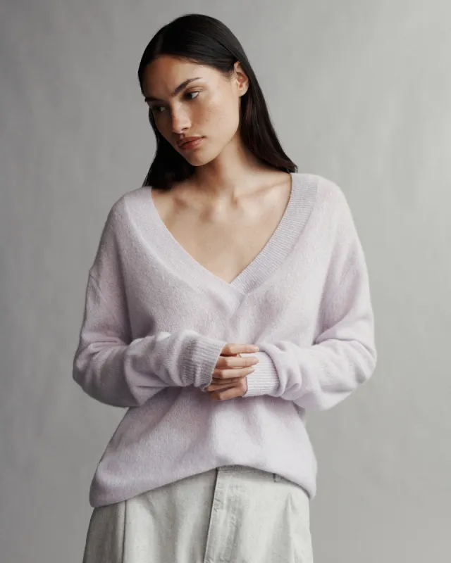 Perfect Deep V Sweater in Nubby Cashmere sold by TWP CLOTHING