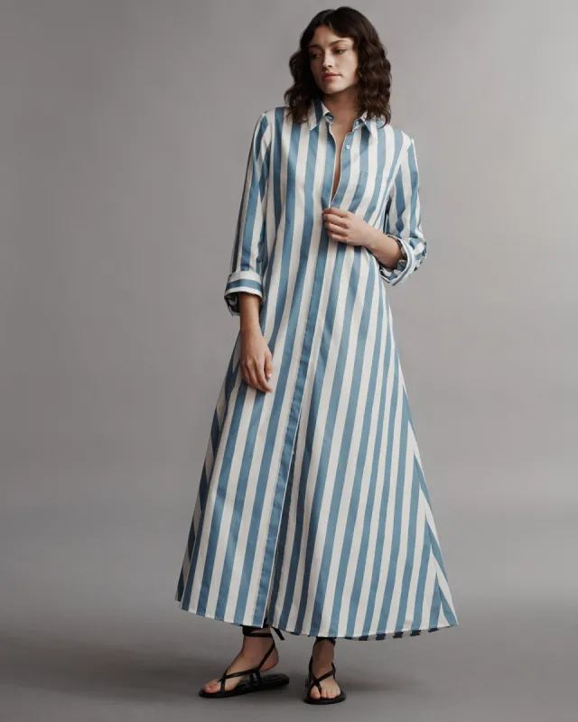 Jenny's Gown in Wide Stark Striped Cotton sold by TWP CLOTHING