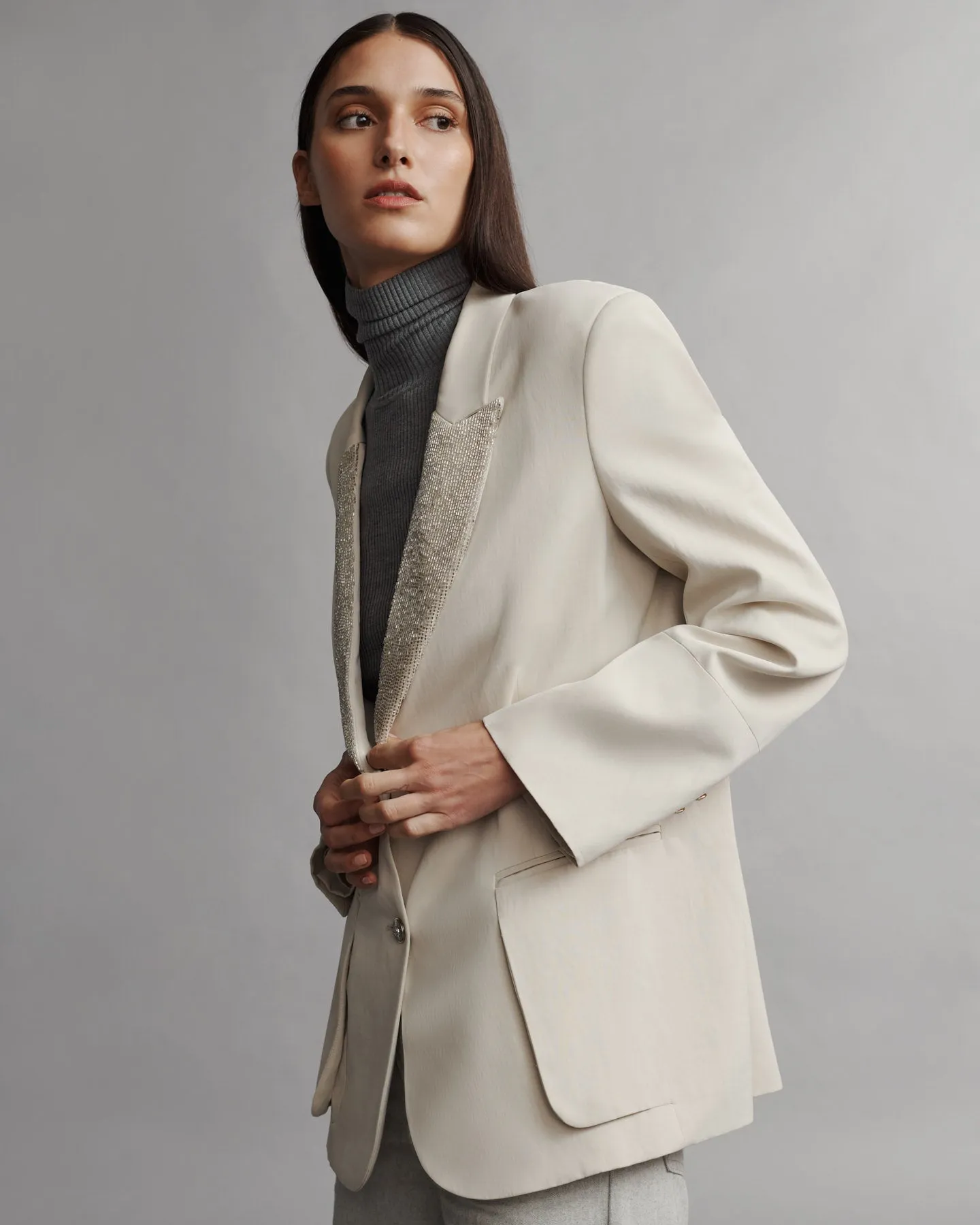 Sweet Pea Blazer With Beaded Lapel in Coated Viscose Linen sold by TWP CLOTHING product image thumbnail 5