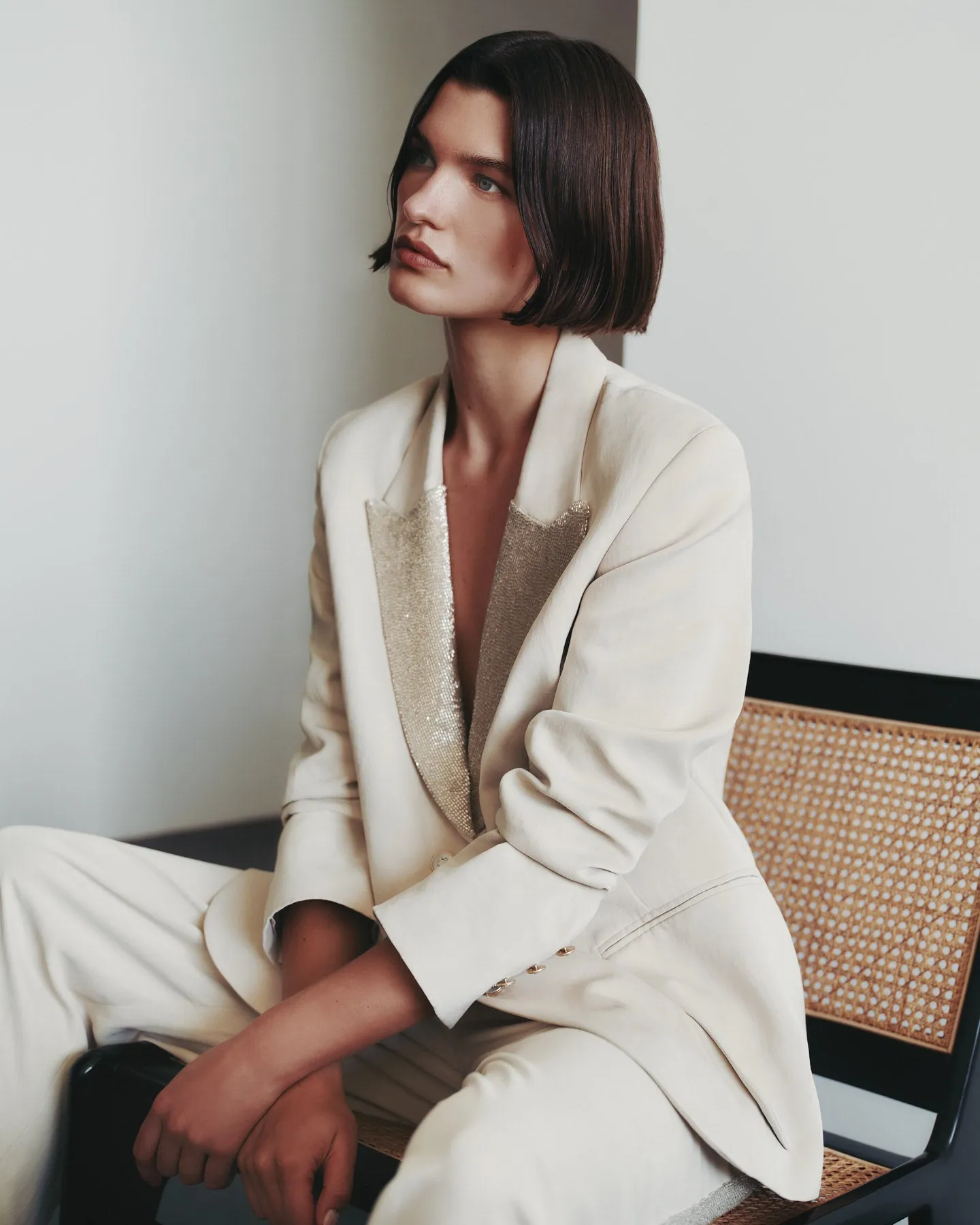 Sweet Pea Blazer With Beaded Lapel in Coated Viscose Linen sold by TWP CLOTHING