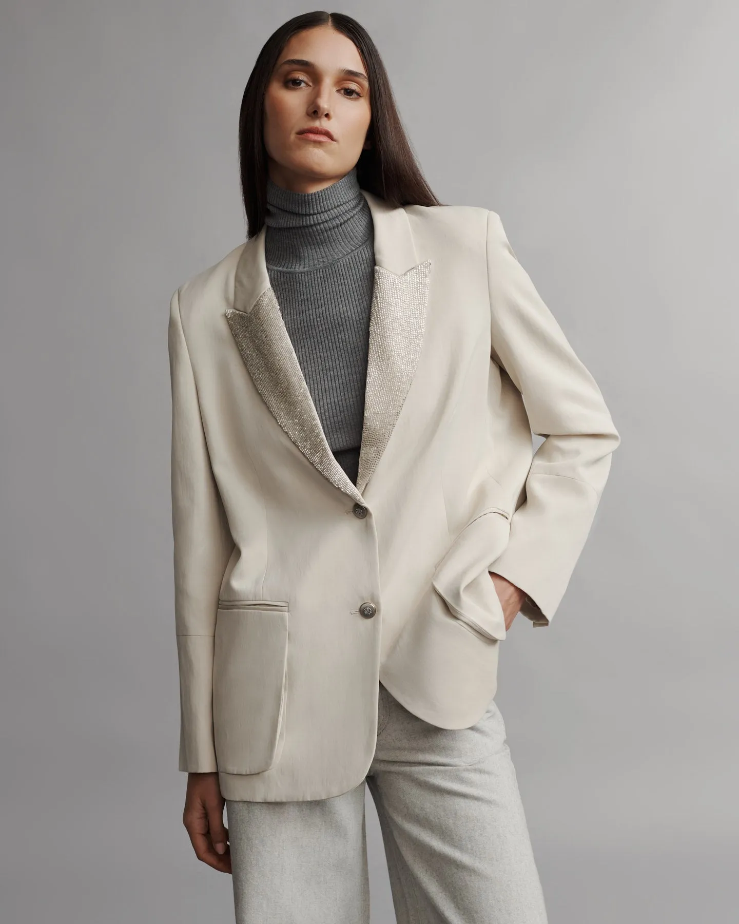 Sweet Pea Blazer With Beaded Lapel in Coated Viscose Linen sold by TWP CLOTHING product image thumbnail 3