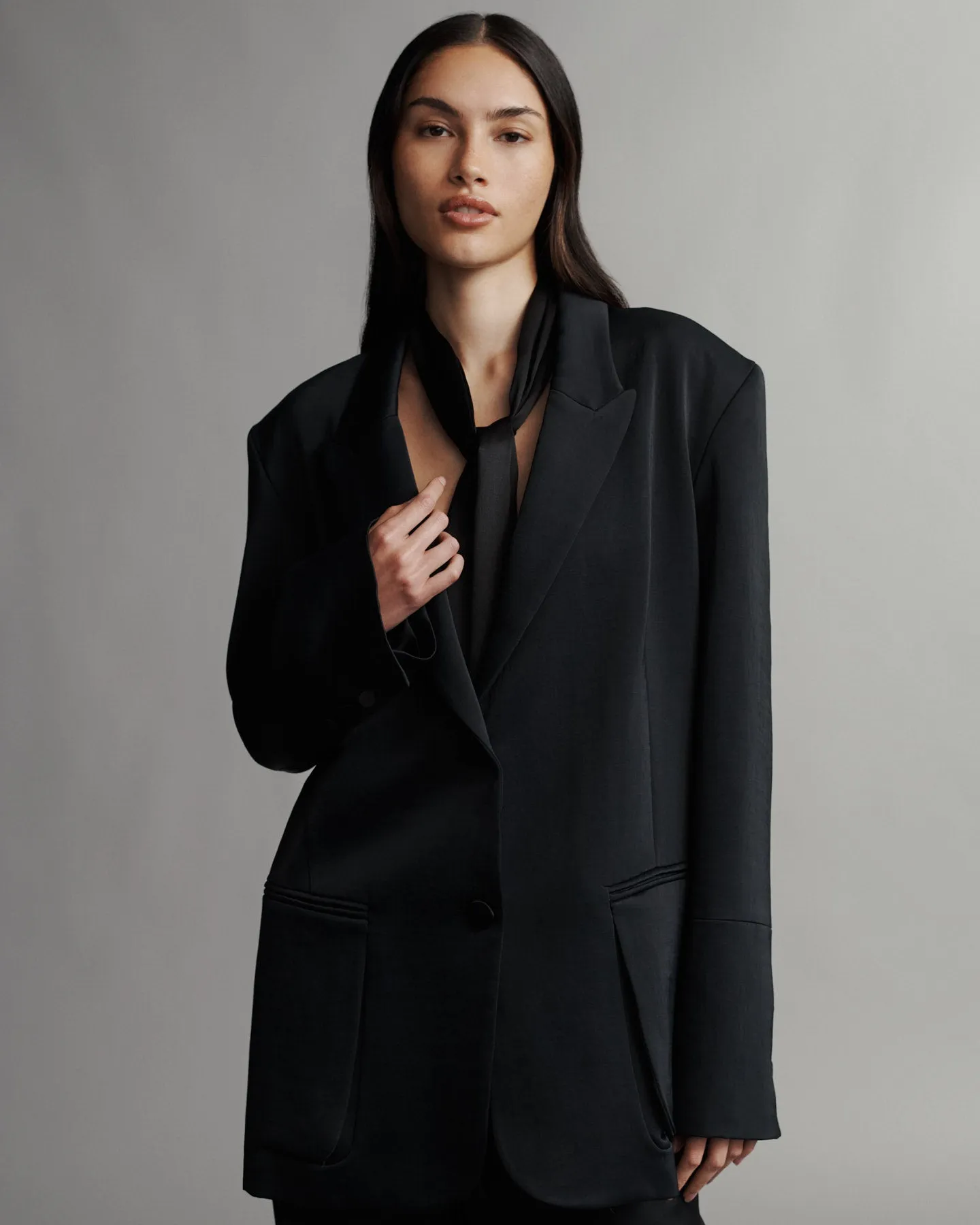 Sweet Pea Blazer With Silk Tie in Coated Viscose Linen sold by TWP CLOTHING