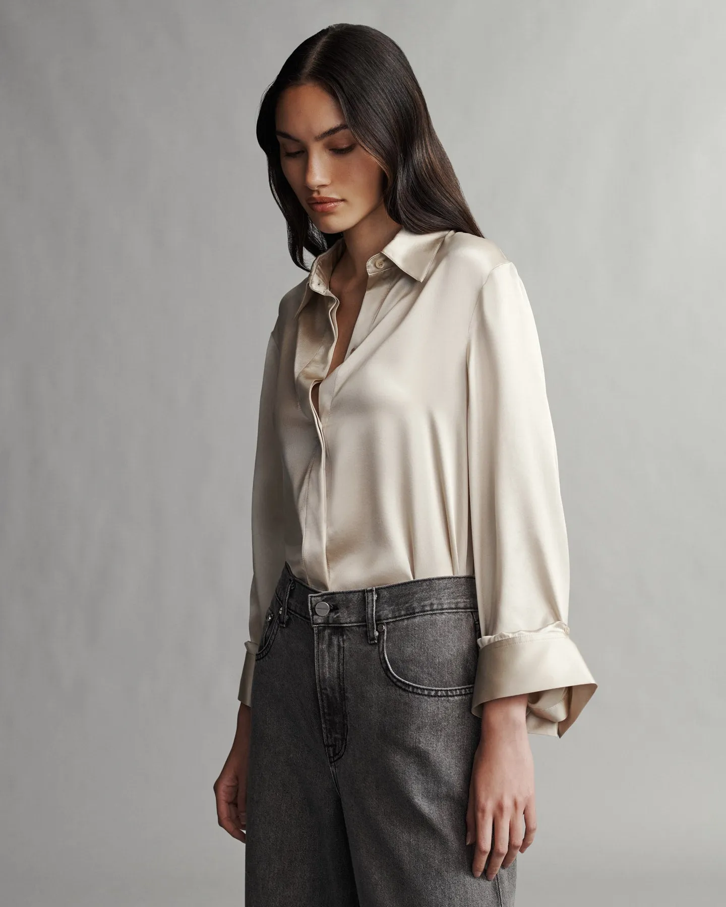 Boyfriend Shirt in Silk Charmeuse sold by TWP CLOTHING product image thumbnail 2