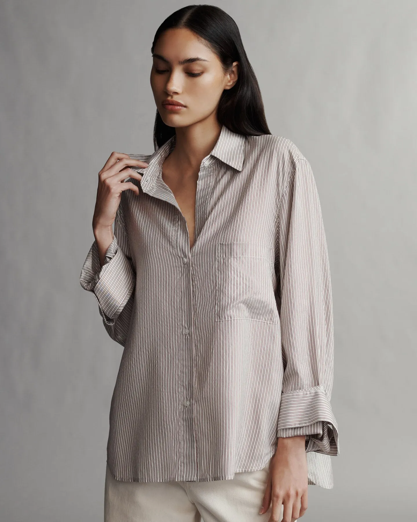 New Morning After Shirt in Silk Metallic Stripe sold by TWP CLOTHING product image thumbnail 2