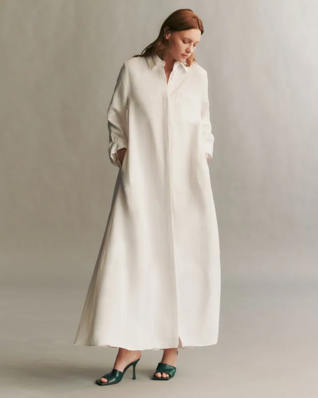 Jenny's Gown in coated viscose linen sold by TWP CLOTHING