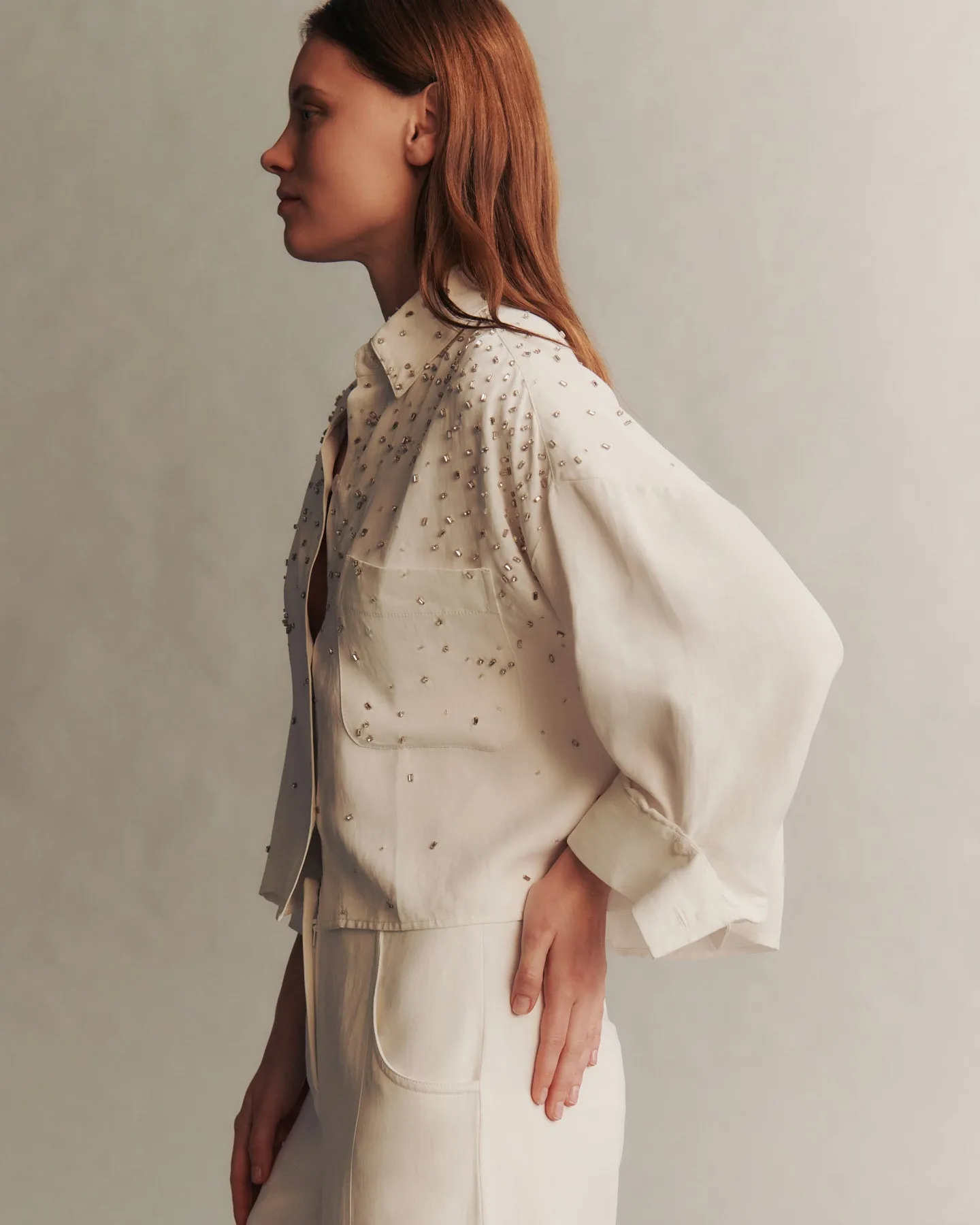 Soon To Be Ex Shirt With Crystal Trickle in Coated Viscose Linen sold by TWP CLOTHING product image thumbnail 3